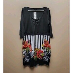 Black & White Striped Colorful Floral Shift Dress Plus Size XXL